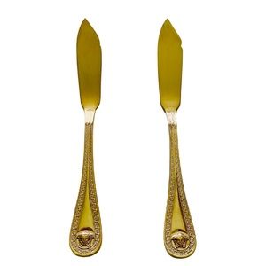 Versace Rosenthal Medusa Gold Plated Flatware Fish Knife, Set of 2 Authentic